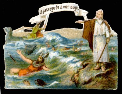 El paso del Mar Rojo (Moisés) - Cromolitografía del siglo XIX de Unknown artist