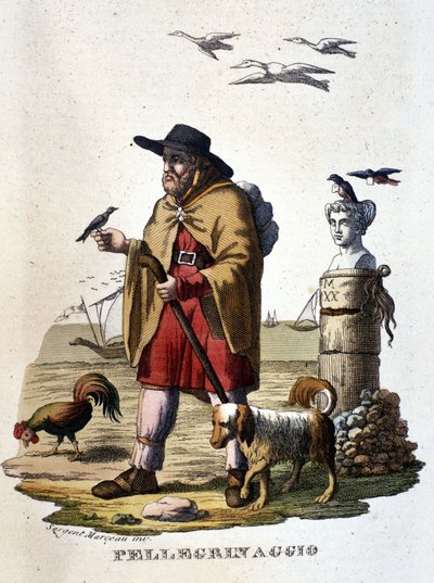 La peregrinación: un peregrino en el camino a Santiago de Compostela. de Unknown artist