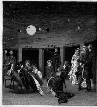 El planetario de N. Perini, astrónomo italiano. Grabado en “La Nature: revue des sciences et de leurs applications aux arts et a l