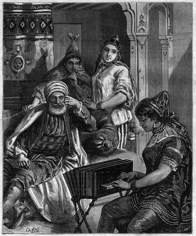 La población de Túnez en el siglo XIX - Sábado por la noche en una familia judía en Túnez - grabado por Castelli en “journal des voyages” 1884 de Unknown artist