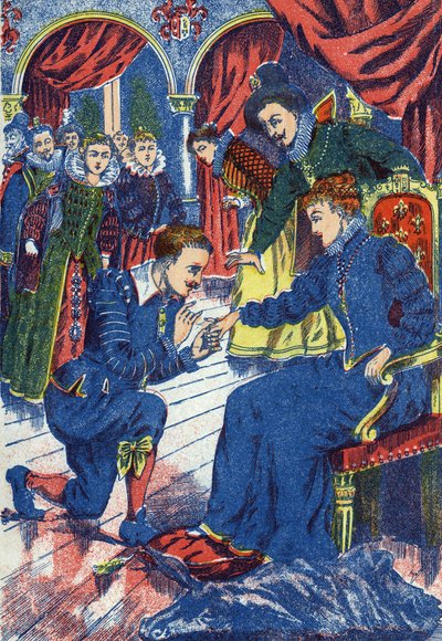 El príncipe prueba el anillo de asno. Ilustración anónima para Piel de Asno, cuento de Charles Perrault (1628-1703), escritor francés. Imágenes Marcel Vagne, Jarville Nancy, sin fecha (finales del siglo XIX) de Unknown artist