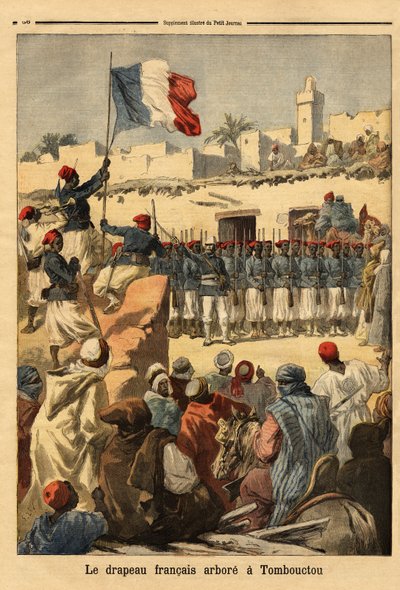 El izado de la bandera francesa en Tombuctú por el Teniente Coronel Francois Xavier Bonnier de Unknown artist