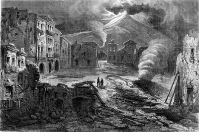 El descanso de Piazza de Torre del Greco durante la erupción del Vesubio el 8/12/1861 de Unknown artist