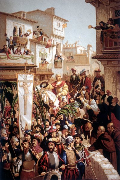 El regreso de Cristóbal Colón (1451-1506), navegante de origen italiano, a España en 1493. de Unknown artist