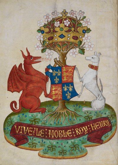 Las armas reales de Inglaterra de Enrique VII sostenidas por un galgo blanco y un dragón rojo de Unknown artist
