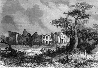 Las ruinas del Château de la Mailleraye cerca de Parthenay, departamento de Deux-Sèvres de la región de Poitou-Charentes. Grabado en “El Universo Ilustre” de Unknown artist