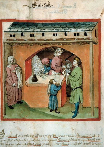 El comerciante de sal Iluminación del comercio de la medicina y la dietética “Tacuinum sanitatis” de Unknown artist
