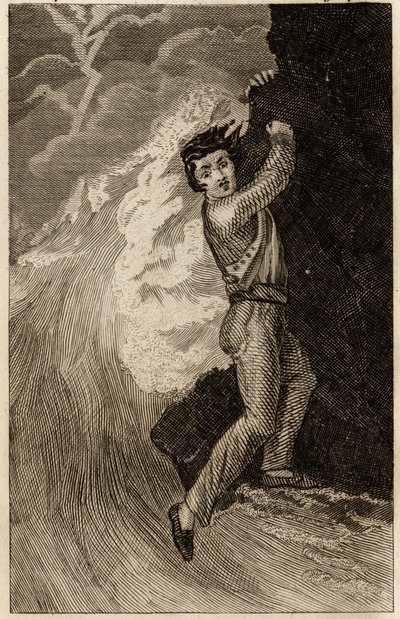 El naufragio de Robinson Crusoe, grabado insertado en “Las aventuras de Robinson Crusoe” de Daniel Defoe (1660-1731), edición la librería de educación, París 1838. Colección Selva. de Unknown artist