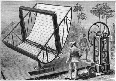 La máquina solar experimentada en 1883 por John Ericsson (1803 -1889), un ingeniero estadounidense de origen sueco, uno de los padres del uso de la energía solar. en “Nature. Revista de ciencias y sus aplicaciones a las artes e industria.” de Unknown artist