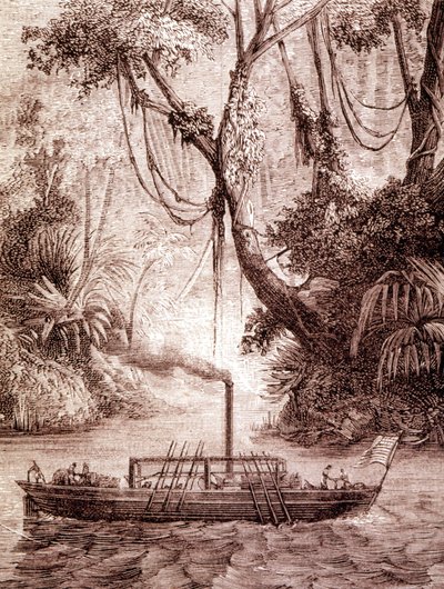 El barco de vapor de John Fitch, inventor estadounidense, en el río Delaware alrededor de 1791 de Unknown artist