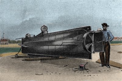 El submarino CSS H. L. Hunley utilizado por la Armada de los Estados Confederados durante la Guerra de Secesión. 1861-1865. Grabado del siglo XIX de Unknown artist