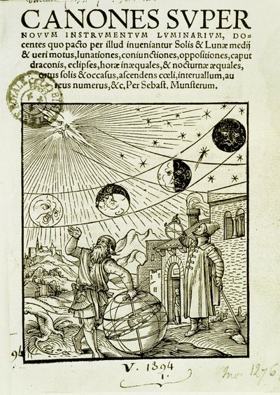 Los movimientos del sol y la luna observados por astrónomos - frontispicio del libro “Super Canones” de Unknown artist