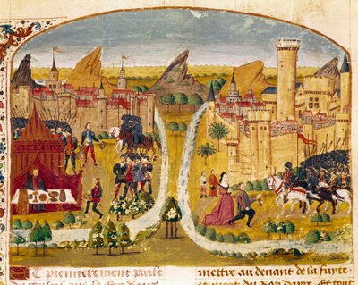 La rendición de una ciudad de Mesopotamia. Miniatura de 