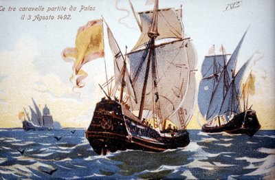Las tres carabelas de Colón parten de Palos el 3/08/1492 de Unknown artist