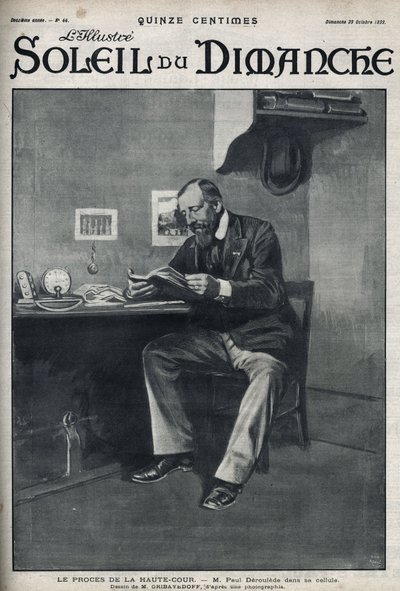 El juicio del Tribunal Supremo: Sr. Paul Déroulède (1846-1914), escritor y activista nacionalista francés, en su celda después de su intento de golpe de estado el 23 de febrero. Grabado en 