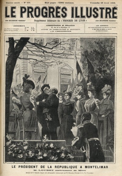 El viaje del Presidente de la República a Montelimar (Drome, Francia): Emile Loubet (1838-1929) y su madre. Grabado en 