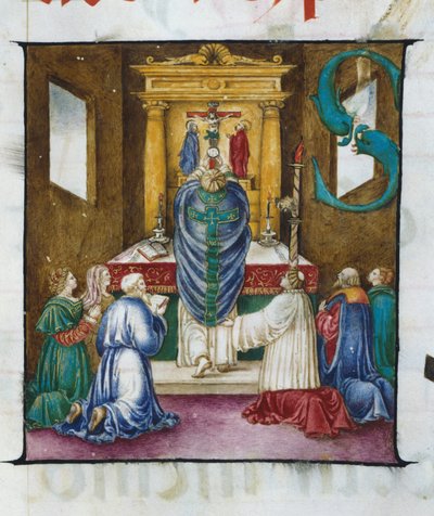 La elevación de la hostia. Letra S - de un coro del siglo XVI. Iglesia de la Virgen Coronada de Lodi de Unknown artist