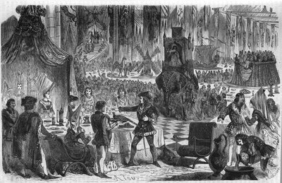 El deseo del faisán. Felipe III Le Bon, duque de Borgoña (1396-1467) se unió al emperador de Constantinopla el 17 de febrero de 1454 para un banquete en el hotel de la Salle de Lille. Grabado del siglo XIX de Unknown artist