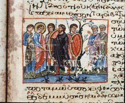Las plagas de Egipto: la invasión de las ranas. Miniatura del “Códice del Octateuco del Serallo” (ms.8 o Seraglio Octateuch) siglo XII. Biblioteca del Museo Topkapi Sarayi, Estambul de Unknown artist