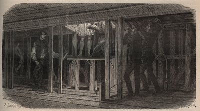Trucos teatrales - tragar - grabado de 1875 de Unknown artist
