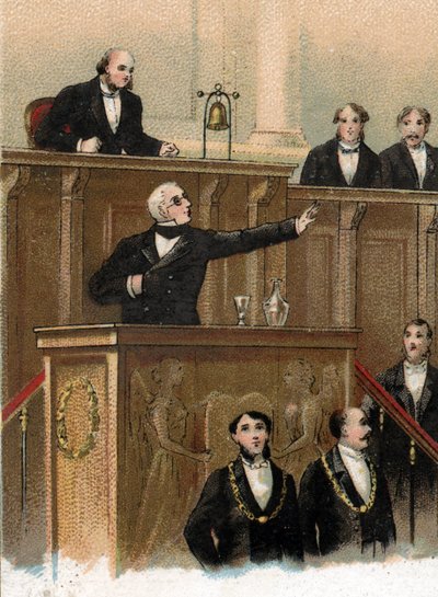 Sólo queda un fallo al comprometer a Adolphe thiers (1797-1877) en el cuerpo legislativo que predice los acontecimientos de 1870, el 3 de mayo de 1866 (Adolphe Thiers hablando en una sala de reuniones del corps lÃ de Unknown artist