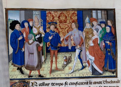 Thibaut III de Champaña (1179-1201), Luis (muerto en 1205), Conde de Blois y Chartres, y Baudouin IX de Flandes (o Baudouin VI de Hainaut), conocido como Baudouin I de Constantinopla (1171-1206), se encuentran. Miniatura en 