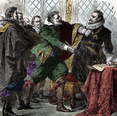 Guerra de los Treinta Años: ¡Fírmalo, Nandel! - Guerra de los Treinta Años (1618-1648): El Conde Paul Jakob von Starhemberg (1560-1635) pide al Emperador Fernando II (1578-1637) que firme un acuerdo para restaurar la paz en Bohemia de Unknown artist