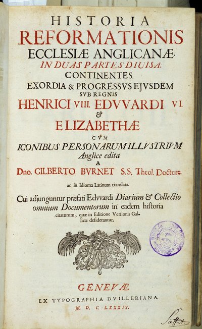 Página de título "Historia Reformationis Ecclesiae Anglicanae...", Ginebra de Unknown artist