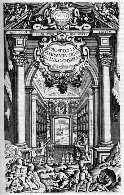 Página de título de “PROSPECTUS PHARMUTICI SUB QUO ANTIDOTARIUM MEDIOLANENSE GALENO-CHIMICUM EXCELLENTIMI SENATUS IUSSU MEDIOLANI, EX TYPOGRAPHIA CAROLI QUINTI de Unknown artist