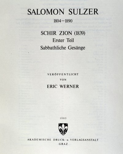 Página de título de Schir zion de Salomon Sulzer de Unknown artist
