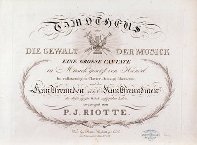 Página del título de la partitura de Timotheus de G F Handel (1812) de Unknown artist