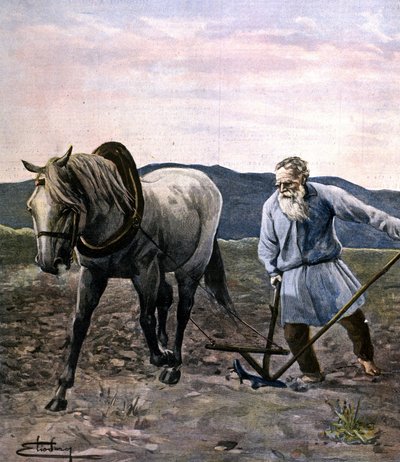 Tolstoy arando. Grabado finales del siglo XIX de Unknown artist