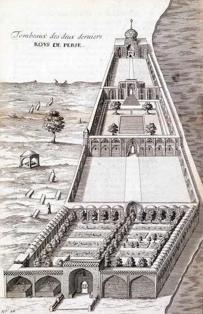 Tumbas de los dos últimos reyes de Persia - en "Diario del viaje del caballero Chardin, Persia y las Indias Orientales, por el Mar Negro y la Cólquida" de Unknown artist
