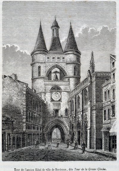 Torre del antiguo Hôtel de Ville de Burdeos, conocida como "Torre de la Gran Campana" - grabado de Unknown artist