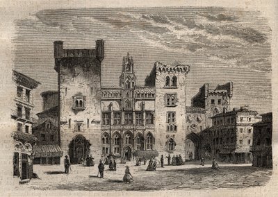 Ayuntamiento de Narbona - Languedoc-Rosellón-Mediodía-Pirineos - Francia - grabado en “Dictionnaire populaire illustrious” - 1864 - por Joseph Decembre y Edmond Allonier de Unknown artist