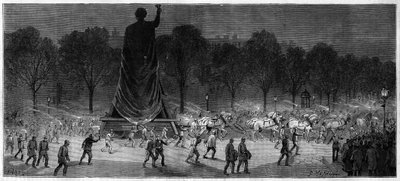 Traslado de la estatua de la República (Marianne en bronce, 9.50 m de altura), desde los talleres del Sr. Thiebaut a la Place de la Republique en París en 1883 de Unknown artist