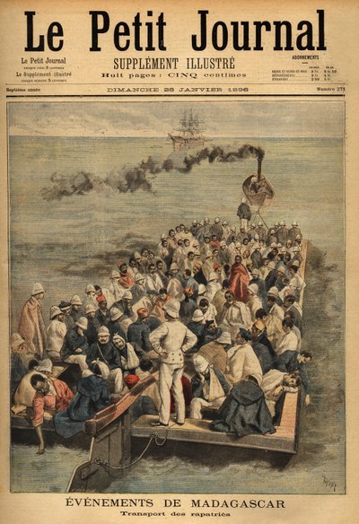 Transporte de heridos repatriados de Madagascar. Grabado en "Le petit journal" 26/01/1896. Colección Selva de Unknown artist
