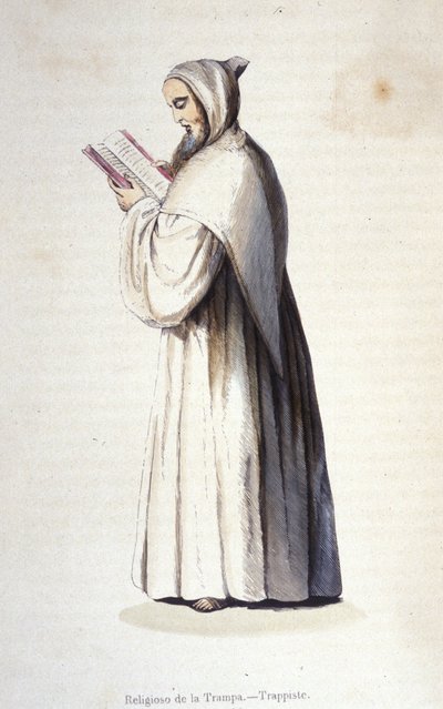 Monje trapense, orden de Císter que observa la regla reformada de La Trapa instituida en 1664 por Rancé. Grabado del siglo XIX. de Unknown artist