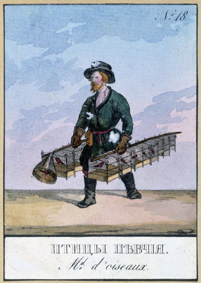 Vendedor ambulante de pájaros - Grabado del siglo XIX de Unknown artist