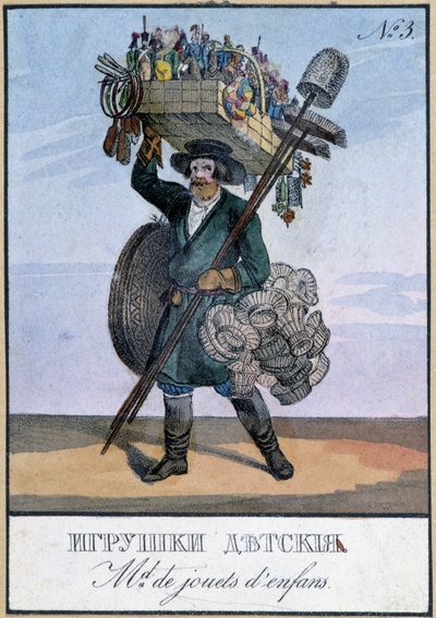 Comerciante ambulante de juguetes para niños - Grabado del siglo XIX de Unknown artist
