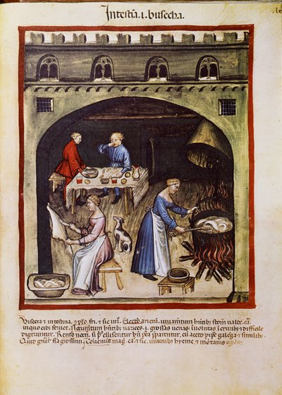 Tratado de medicina: "cocinando las entrañas y tripas de animales". Página tomada de "Tacuinum sanitatis" alrededor de 1400. Viena, Biblioteca Nacional de Austria de Unknown artist