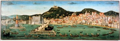 Regreso triunfal de la flota de Fernando I (1423 - 1494) después de la batalla de Ischia contra René I de Anjou (el Bueno) (1409 - 1480). 6 de julio de 1464. Nápoles, Museo Nacional de San Martino de Unknown artist