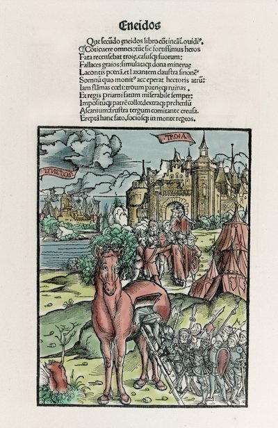 Troyanos: guerreros griegos salen del caballo una vez que ha cruzado las murallas de la ciudad. Eneida. Xilografía de Sebastian Brant. Estrasburgo de Unknown artist