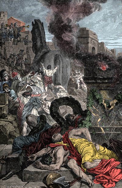 Caballo de Troya - Guerra de Troya: el caballo de madera entra en la ciudad fortificada de Unknown artist