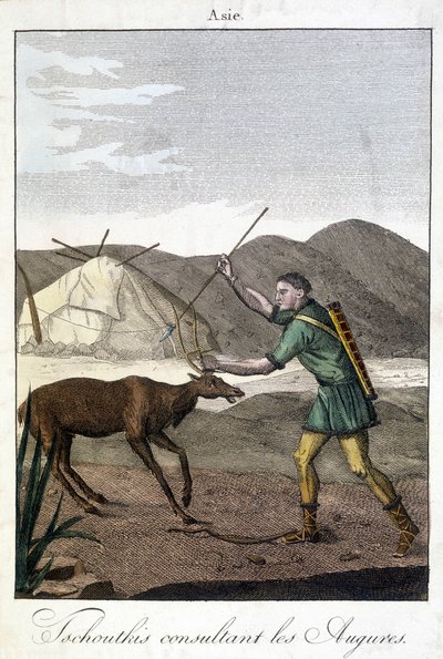 Hombre Tschutkis consultando los auspicios (Asia). de Unknown artist