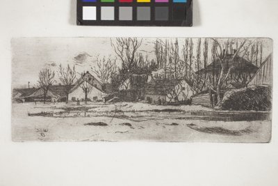 Tümpel Vor Dem Dorf Mit Pappelallee (Piscina frente a un pueblo con una alameda de álamos) (aguafuerte) de Unknown artist