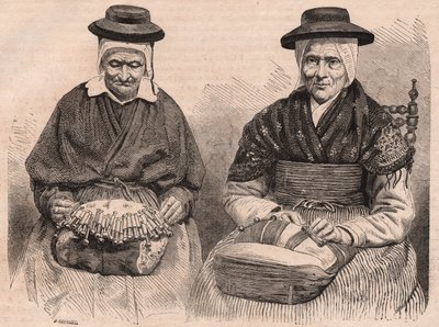 Dos encajeras de bolillos en Puy-en-Velay (Haute-Loire) Auvergne, Francia de Unknown