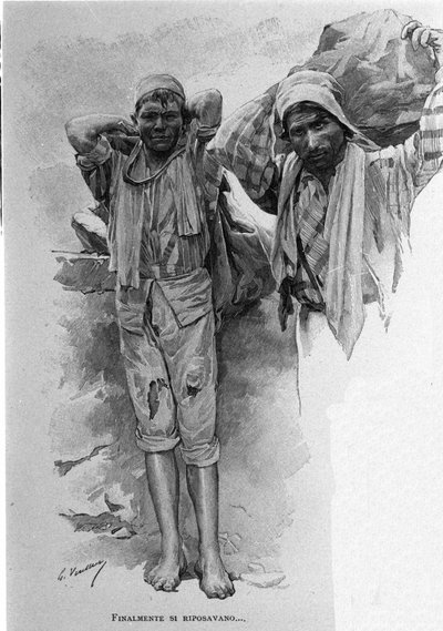 Dos "carusi", aprendices menores de edad. Sicilia. Grabado del siglo XIX de Unknown artist