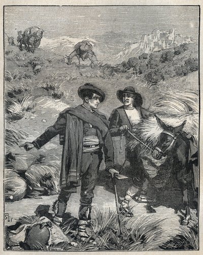 Dos campesinos de la Sierra Almagrera en España descubrieron el depósito de plata de Jaroso en 1838. Grabado de 1885 en “Les arts et metiers illustres” por Adolphe BITARD. de Unknown artist