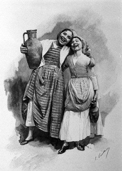 Dos jóvenes del pueblo, habitantes de Palermo. Grabado del siglo XIX de Unknown artist